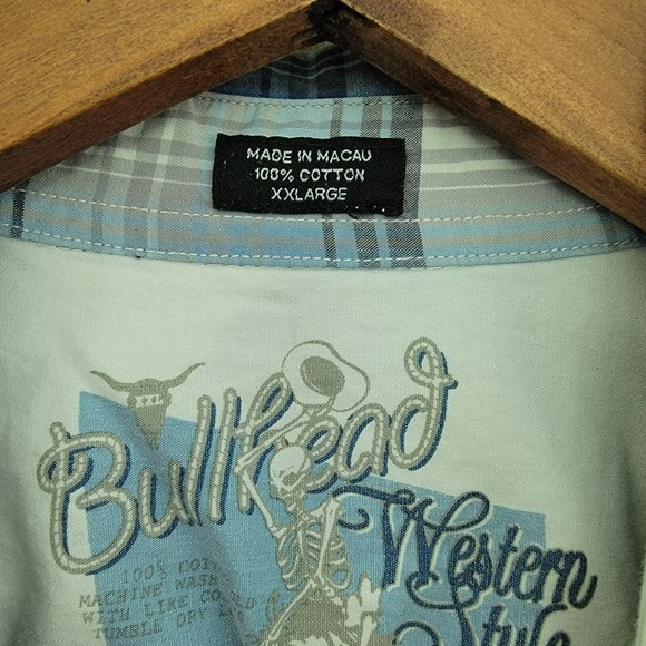 Bullhead Men's Size XXL Western Style Long Sleeve Button Up Plaid Pattern Shirt - Picture 2 of 9